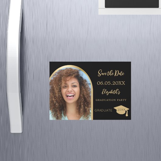 Zwart fotoboog Afstuderen Save the Date kaart