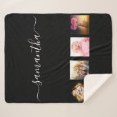 Zwart fotocollage monogram elegant sherpa deken (Voorkant (horizontaal))
