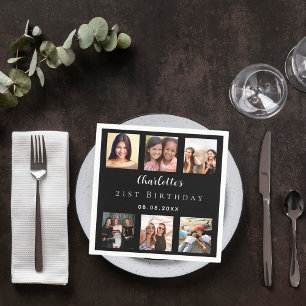 Zwart fotocollage verjaardagsfeestje servet