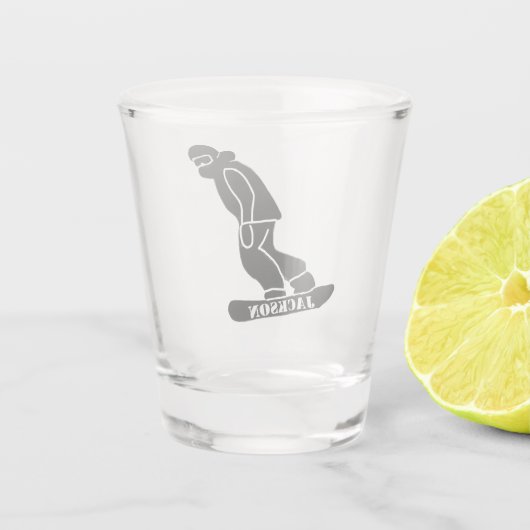 Zwart Freeride Snowboarder Snowboarden Stencil Shot Glas (Achterkant)
