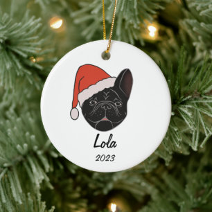 Zwart Frenchie Santa Hat Kerstmis Ornament