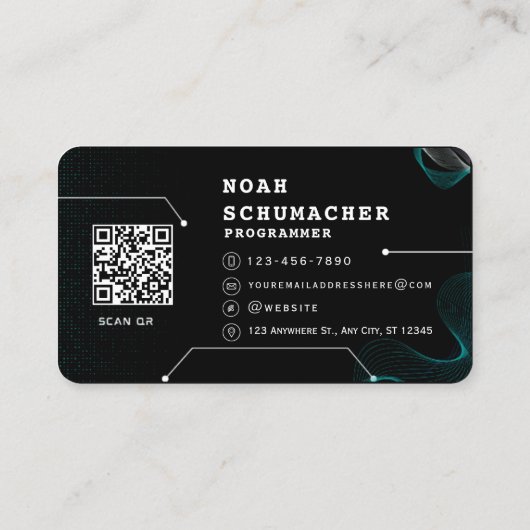 Zwart Futuristisch Modern Programmer Visitekaartje (Achterkant)