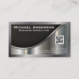 Zwart gaas en metaalzilver QR-code Visitekaartje