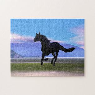 Zwart galopperend paard legpuzzel