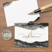 Zwart geanide glitter Script-monogram voor Agate G Notitiekaartje
