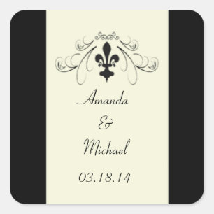 Zwart Gebroken Wit Fleur de Lis Trouwstickers Vierkante Sticker