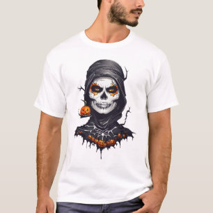 Zwart gecamoufleerd skelet Halloween AI Art T-shirt