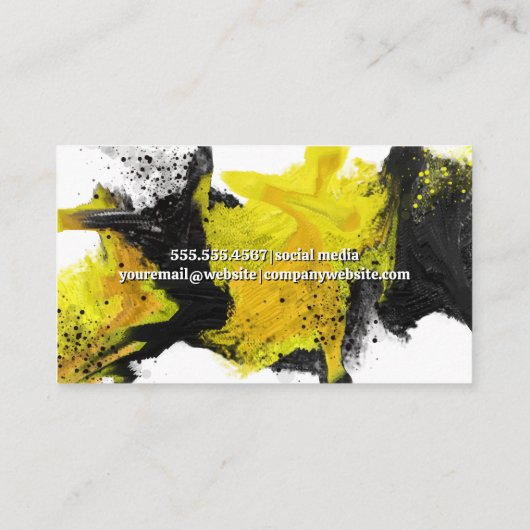 Zwart geel Abstract expressief verf Visitekaartje (Achterkant)