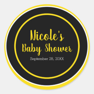 Zwart & Geel Bij Thema Baby Shower Ronde Sticker