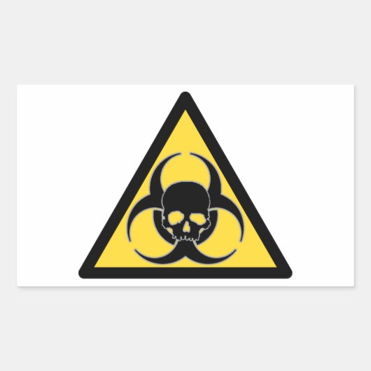 Zwart-geel Biogevaarsymbool en schedel Rechthoekige Sticker (Voorkant)