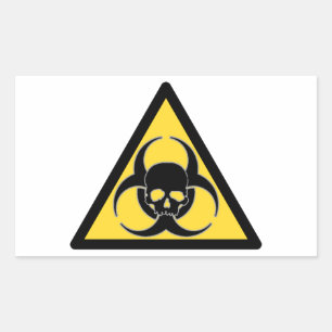 Zwart-geel biohazard-symbool en schedel rechthoekige sticker