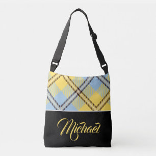Zwart Geel Blauw Schotland Geruite Persoonlijke Na Crossbody Tas