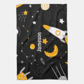 Zwart geel buitenste ruimtesterren theedoek (Verticaal)