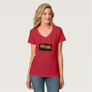 Zwart Geel Challenge Vrouwen V-Hals T-Shirt