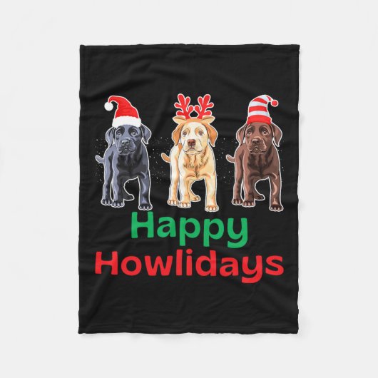 Zwart geel chocolade lab kerst labrador gehuil fleece deken (Voorkant)