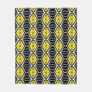 Zwart Geel Cirkel Ovaal Art Deco Modern Patroon Fleece Deken