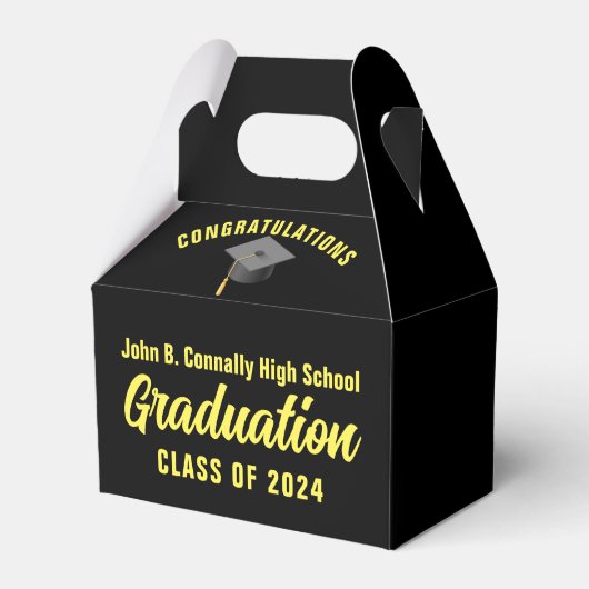 Zwart Geel Custom 2024 Graduation Party Bedankdoosjes (Voorkant Zijde)
