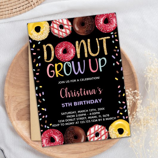 Zwart Geel Donut Verjaardag Uitnodigingen