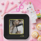 Zwart, geel en aanpasbaar papieren bordje (Feest)