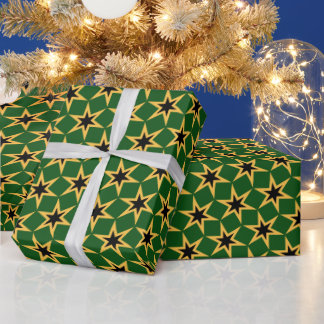 Zwart Geel En Groen Ster Patroon Cadeaupapier