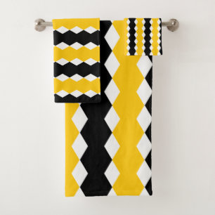 Zwart & Geel Geometrisch Funky Modern Patroon Bad Handdoek