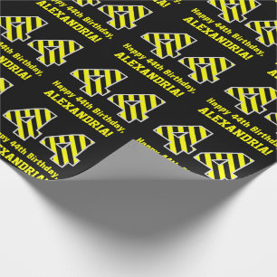 Zwart & Geel Gestreept "44"; 44e Verjaardag + Naam Cadeaupapier