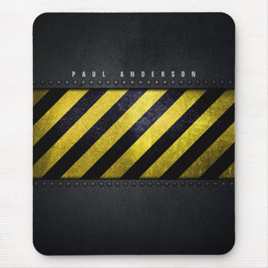 Zwart Geel Gevaar Strepen Constructie Engineer Muismat (Voorkant)