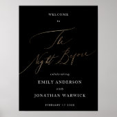 Zwart Geel Goud Kalligrafie Repetitie Diner Poster (Voorkant)