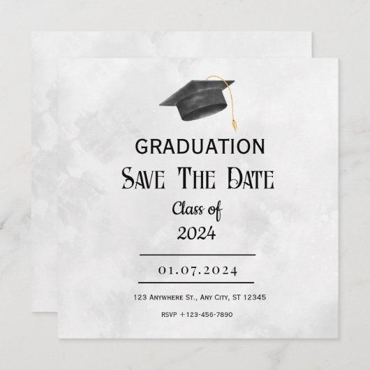 Zwart Geel Grunge Afstuderen Bewaar de datum Save The Date (Voorkant / Achterkant)