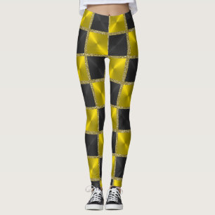 Zwart-geel met Gold Squares Leggings
