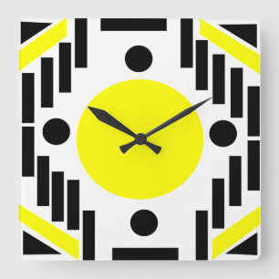 Zwart geel Mid Century Modern Geometric Mandala Vierkante Klok