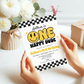 Zwart Geel ONE HAPPY DUDE Retro Groovy Verjaardag Kaart