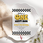 Zwart Geel ONE HAPPY DUDE Retro Groovy Verjaardag Kaart