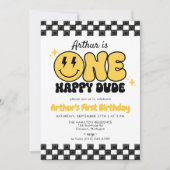 Zwart Geel ONE HAPPY DUDE Retro Groovy Verjaardag Kaart (Voorkant)