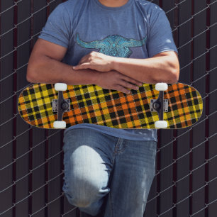 Zwart Geel Oranje Geruit Schotse Ruit Design Skateboard