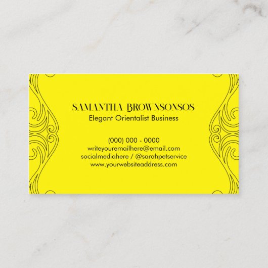 zwart geel oriëntalistisch Ornament Visitekaartje (Achterkant)