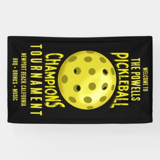 Zwart Geel Pickleball Toernooi Spandoek (Horizontaal)