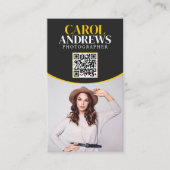 Zwart & Geel Professionele Fotograaf QR Code Visitekaartje (Voorkant)