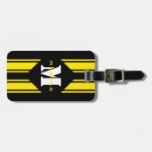 Zwart Geel Racing Stripes Monogram Bagagelabel (Voorkant horizontaal)