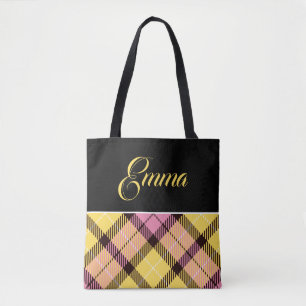 Zwart Geel Roze Geruit Tartan Gepersonaliseerde Na Draagtas