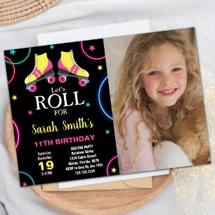 Zwart Geel Roze Schaatsen Verjaardag met Foto Kaart