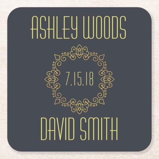 Zwart Geel Save the Date Onderzetter (Voorkant)