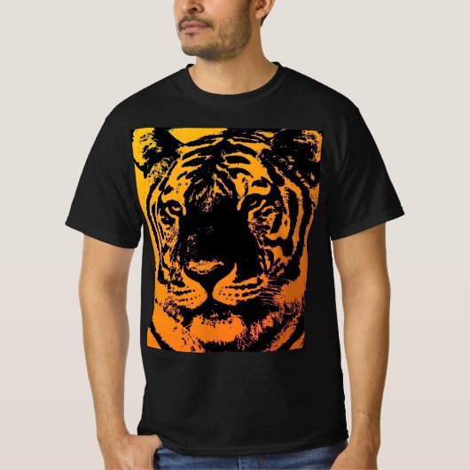 Zwart Geel Sinaasappel Pop Art Tiger T-shirt (Voorkant)
