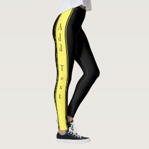 Zwart Geel Sport Leggings Aangepaste tekst en kleu