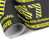 Zwart & geel Striped "47"; 47th Birthday + naam Cadeaupapier (Rol Hoek)