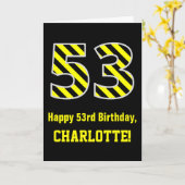 Zwart & geel Striped "53"; 53rd Birthday + naam Kaart (Gele Bloem)