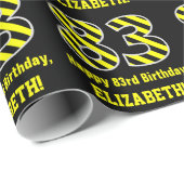 Zwart & geel Striped "83"; 83rd Birthday + naam Cadeaupapier (Rol Hoek)