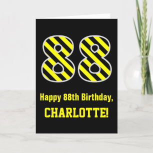 Zwart & geel Striped "88"; 88th Birthday + naam Kaart
