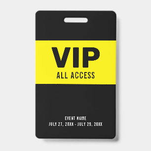 Zwart Geel VIP All Access Pas Event ID Badge