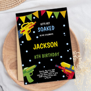 Zwart Geel Water Pistool Uitnodigingen